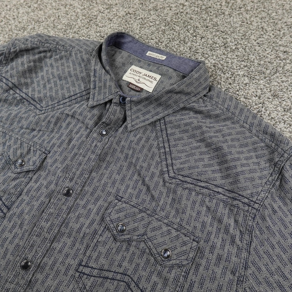 Cody James Shirt Mens 4XL Gray Geometric Western Sawtooth Pearl Snap Up Cowboy